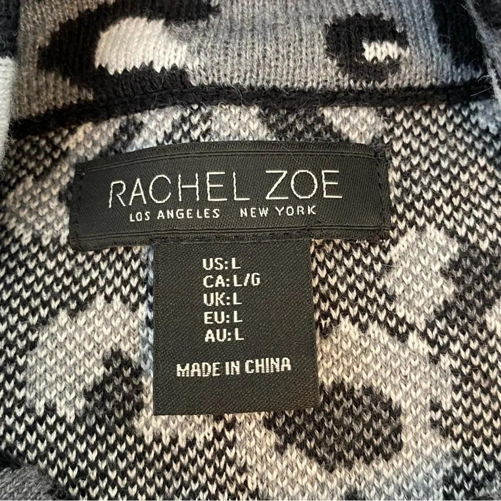 Rachel Zoe Grey and Black Leopard Full Zip Front Sweater Cardigan
